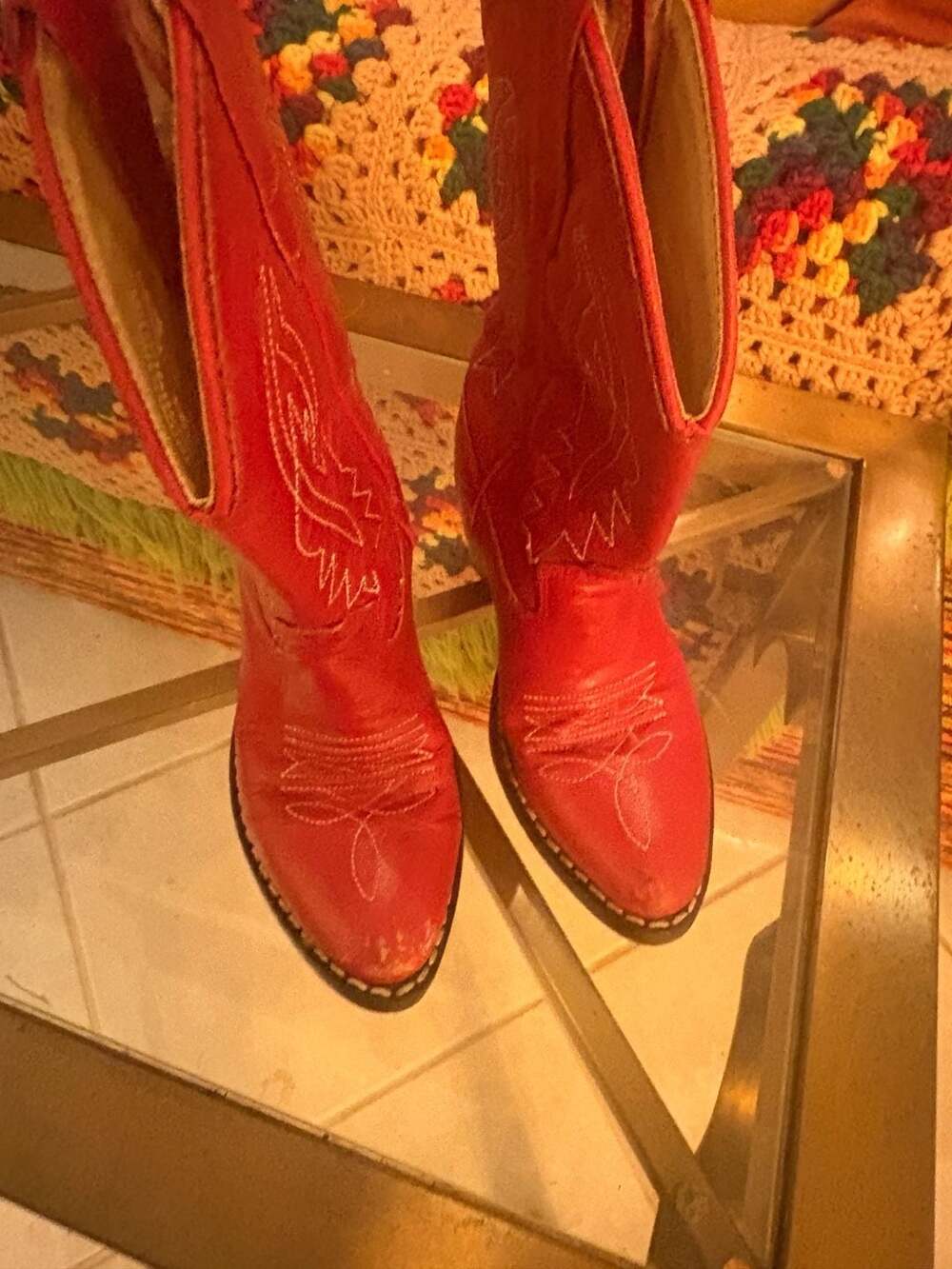 Old West Kids Red Leather Cowboy Boots Style 8116